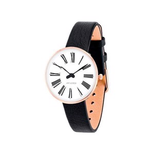 Arne Jacobsen ur - Roman -  Ø34 mm - Rosaforgyldt & Sort læderrem